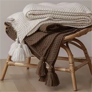 Cotton Knitted Blanket With Tassel